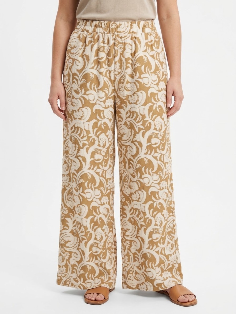 Philosophy Republic Floral Wide Leg Pull-On Pants S NWT Tan Cream